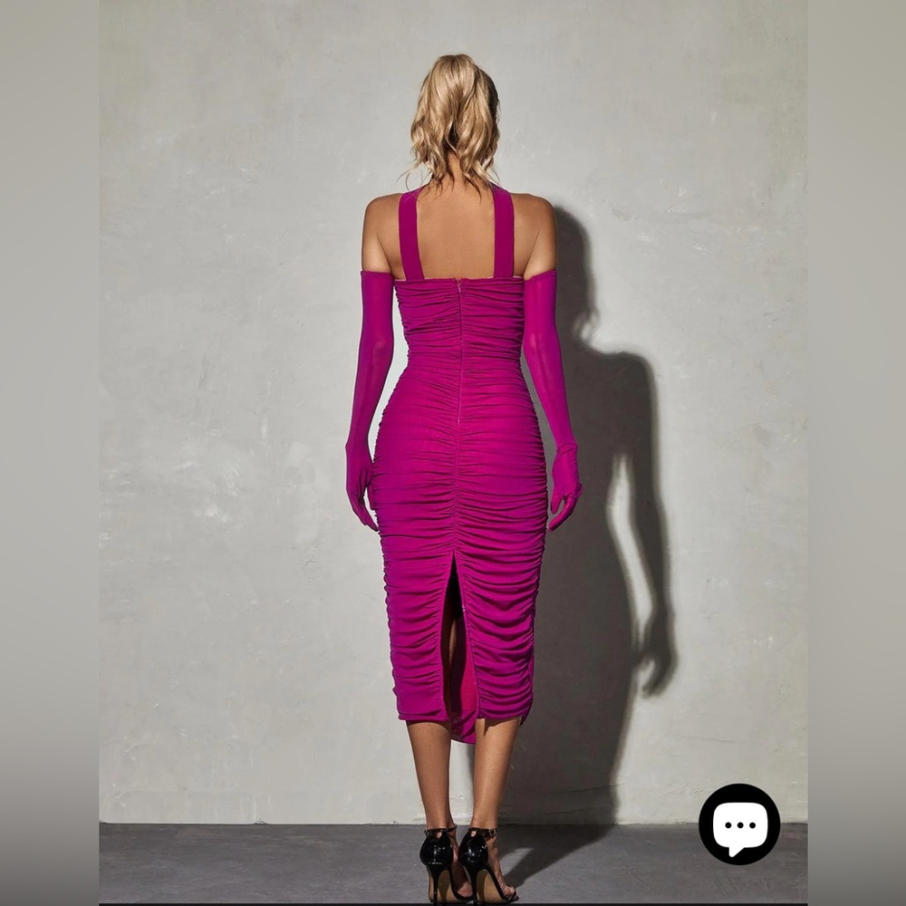 Purple Tone Mesh Ruched Split Midi & Gloves - Picture 2 of 3